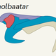 The middle ear bones of Jeholbaatar, showing the incus (red) above the malleus (blue), and a surangular (purple).